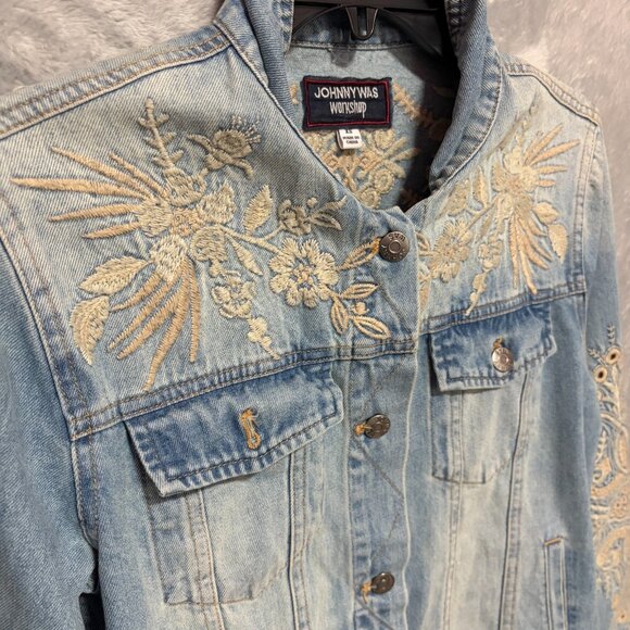 Johnny Was Jacket Womens XS Blue Embroidered Iva Denim Jacket Long Sleeve - Picture 4 of 11